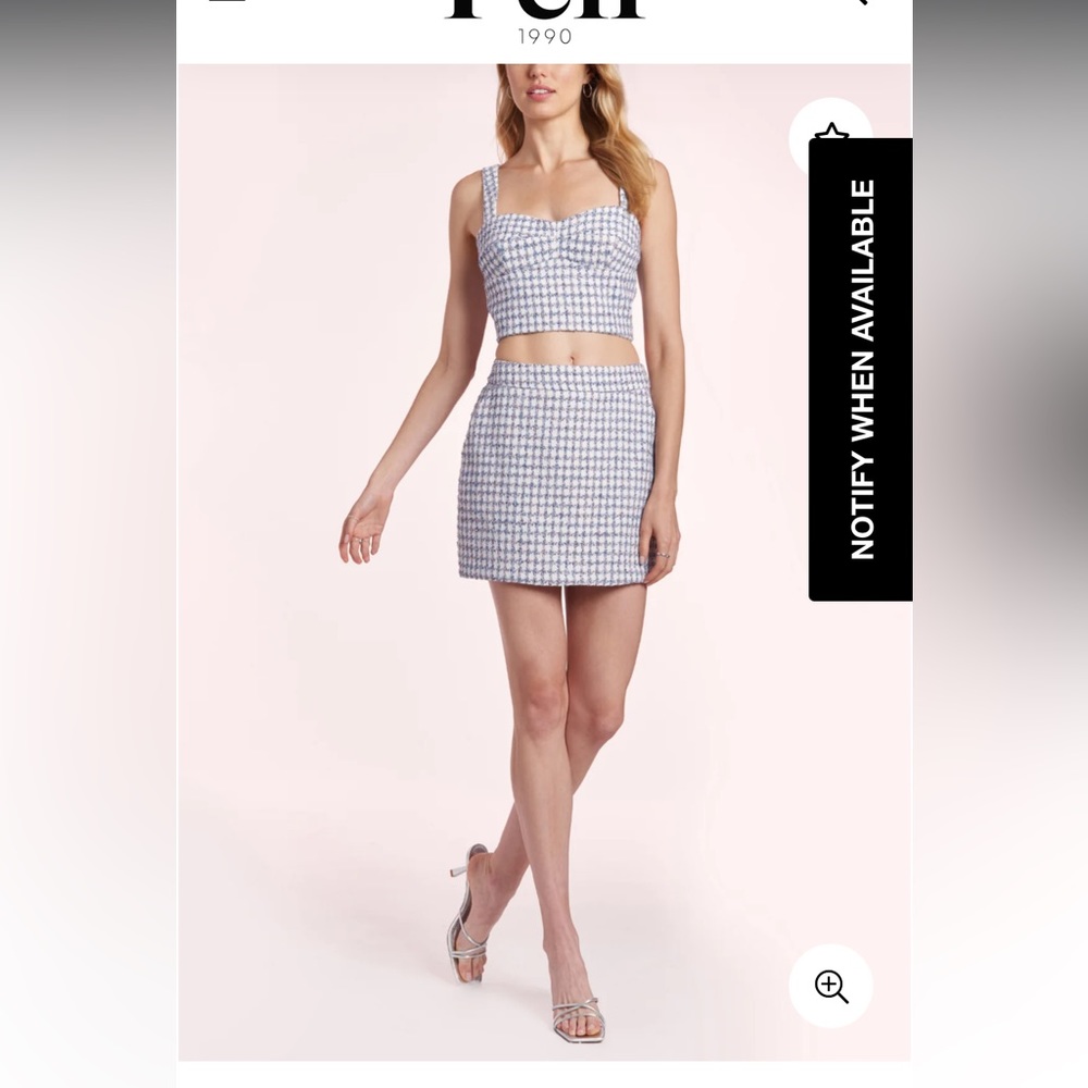 Amanda Uprichard Percy Crop Top & Spenser Skirt in Captiva plaid, XS, NWT.